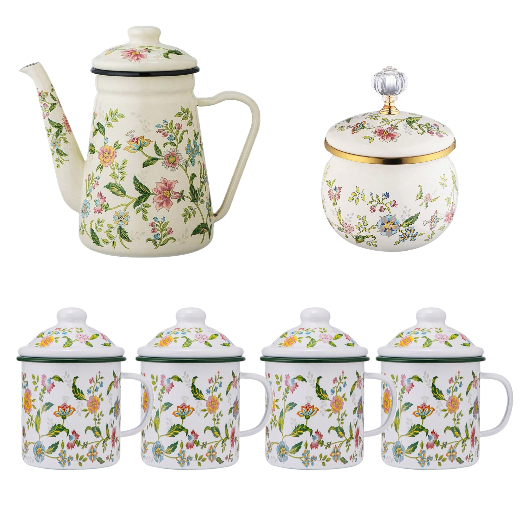 Floral Porcelain Coffee Set of 4 Bundle