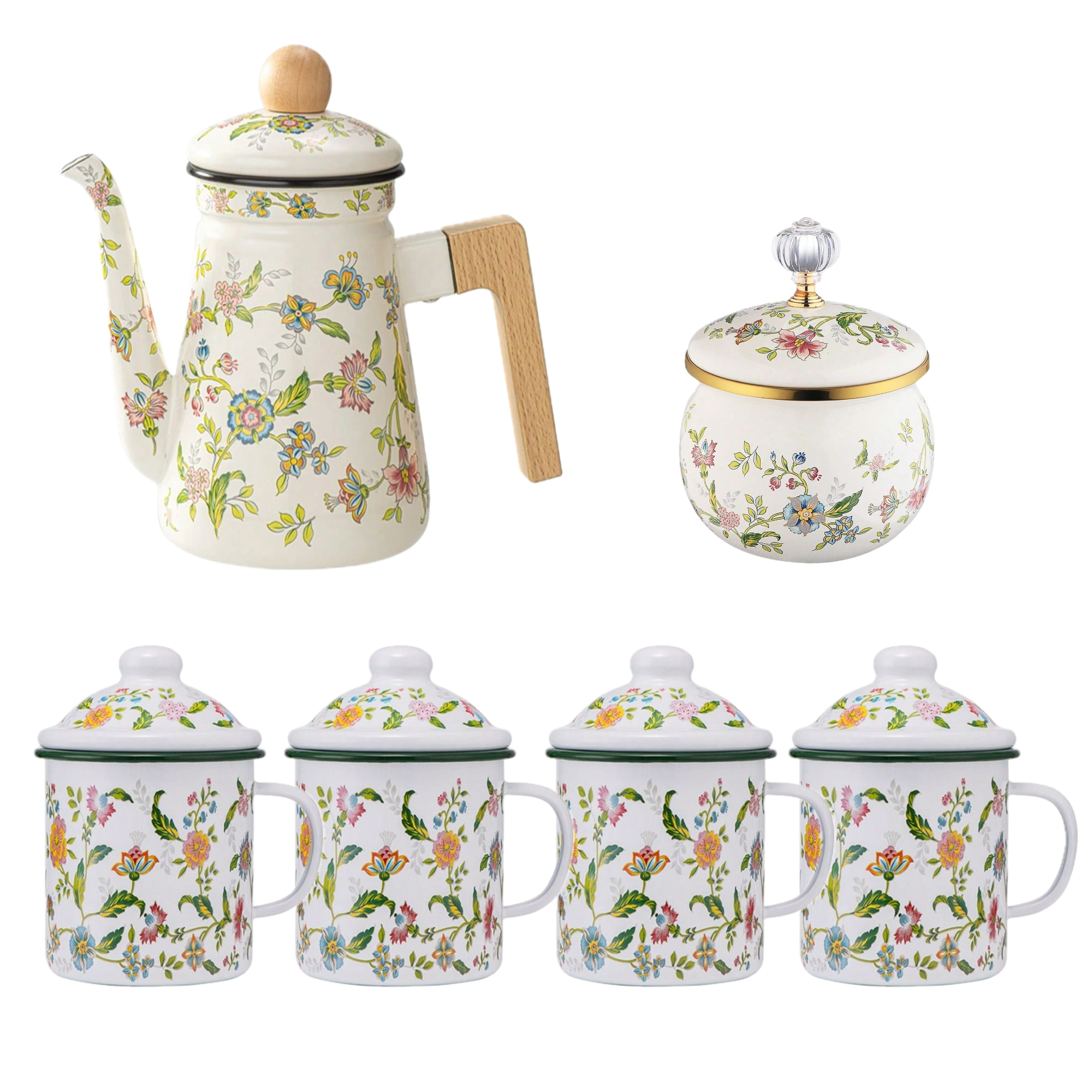 Floral Porcelain Coffee Set of 4 Bundle