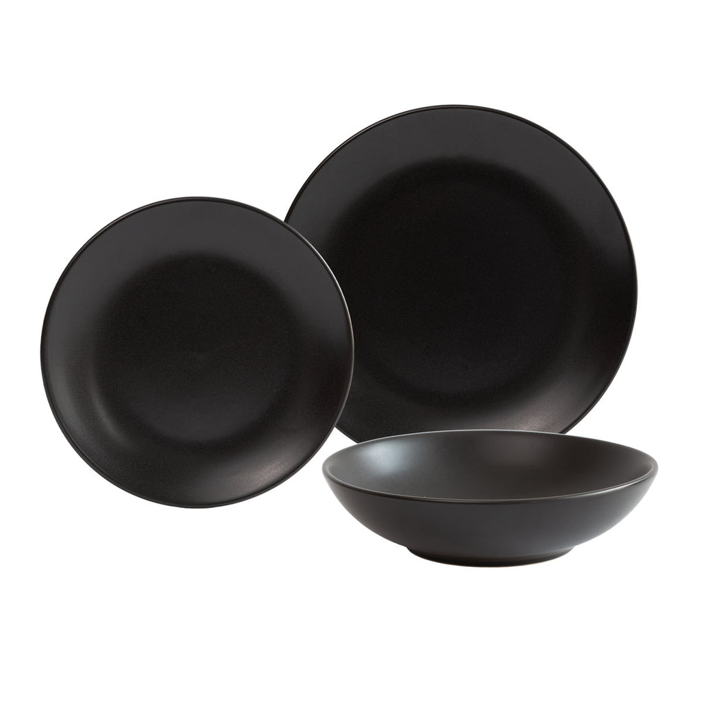 BLACK 12 Piece Stoneware Dinnerware Set