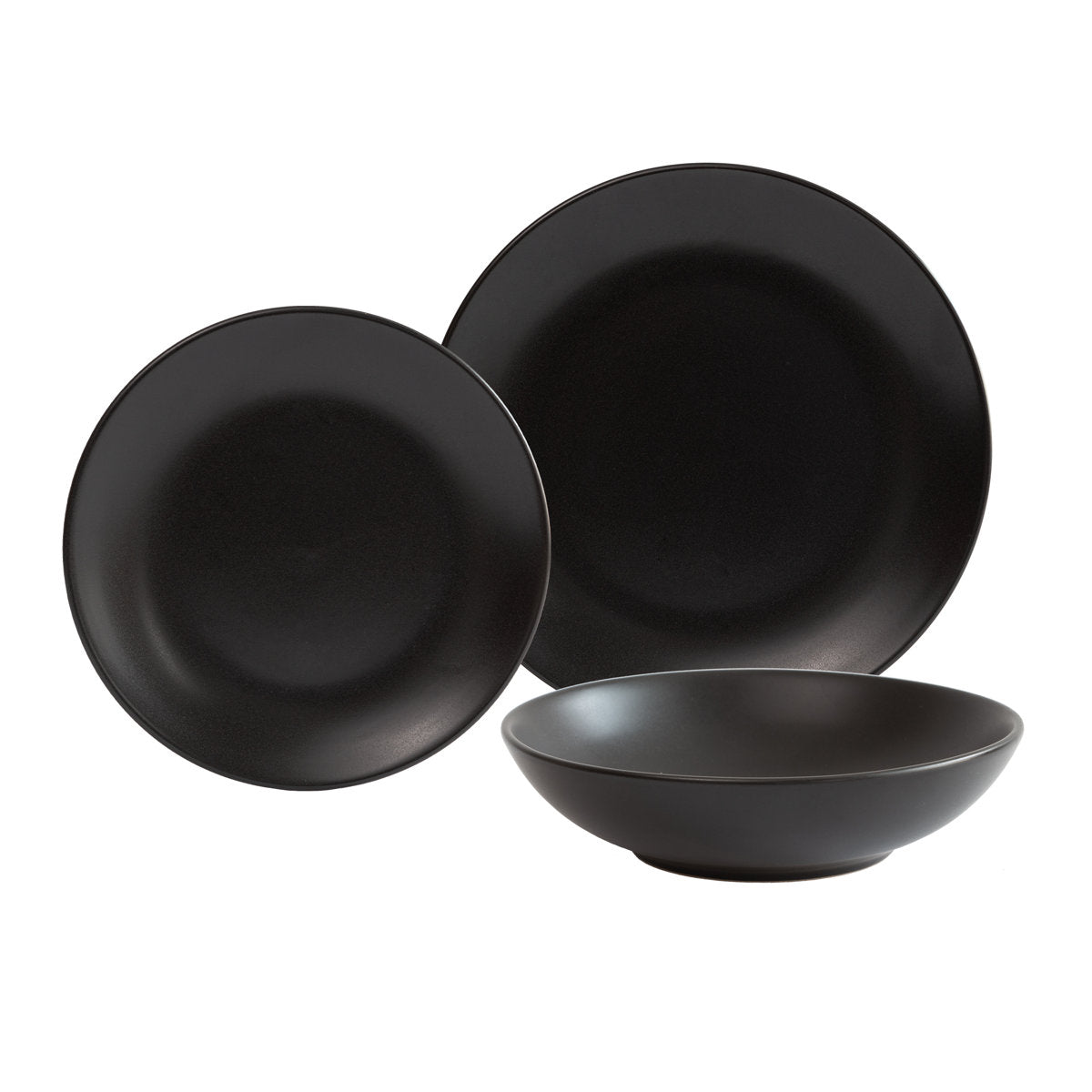 BLACK 12 Piece Stoneware Dinnerware Set