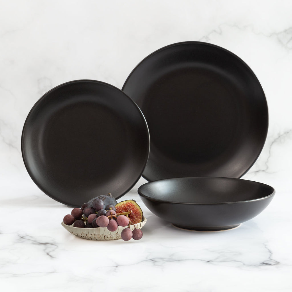 BLACK 12 Piece Stoneware Dinnerware Set