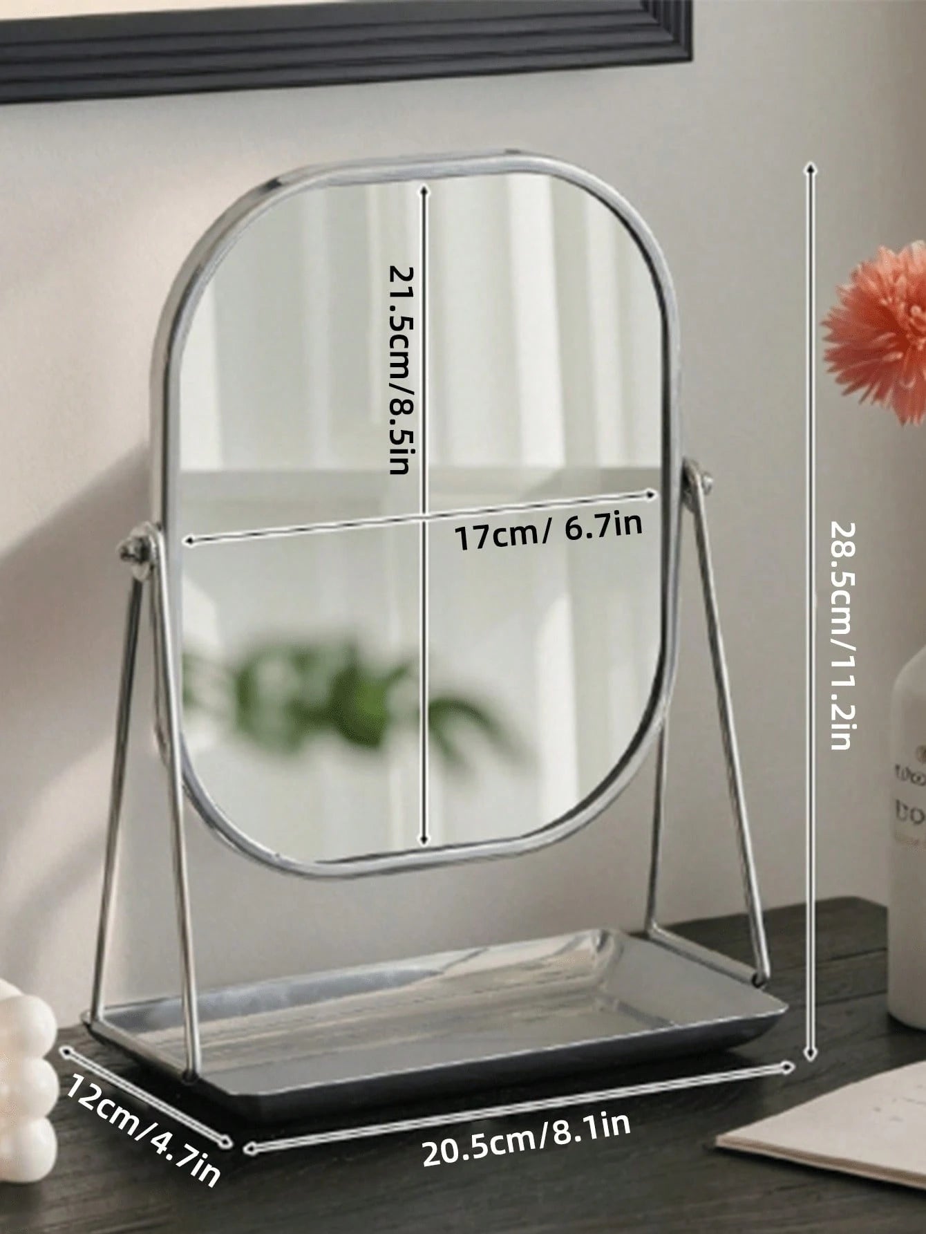 Metal Rotatable Mirror W/ Storage Tray