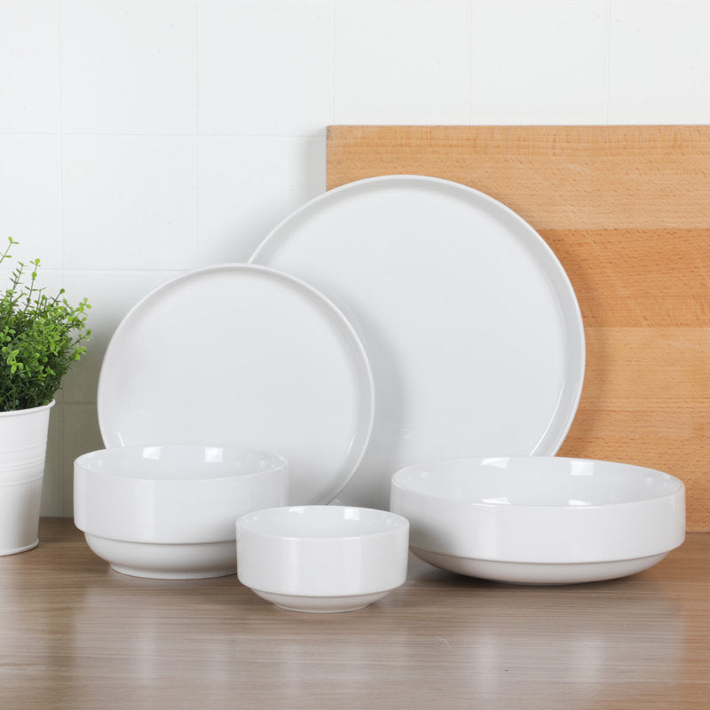 40-Piece Porcelain Dinnerware Set for 8 - Stackable Plates and Bowls