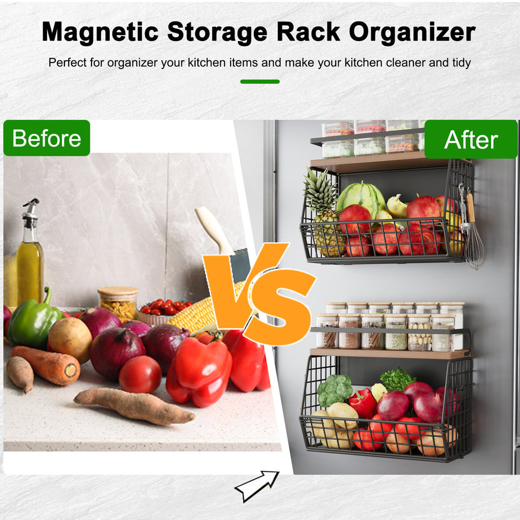 Magnetic Rack Organizer with Wood top shelf