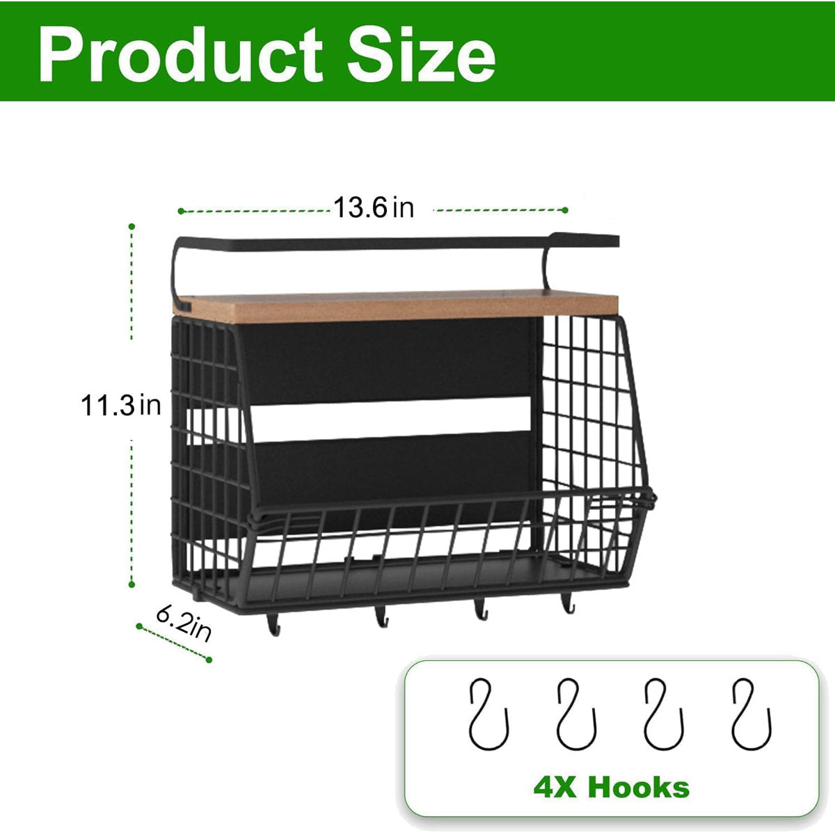 Magnetic Rack Organizer with Wood top shelf