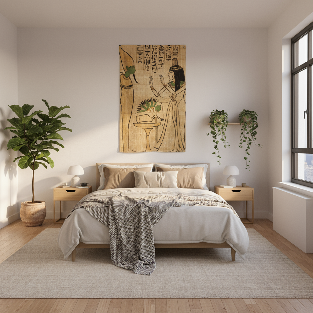 Cozy bedroom with wall tapestry