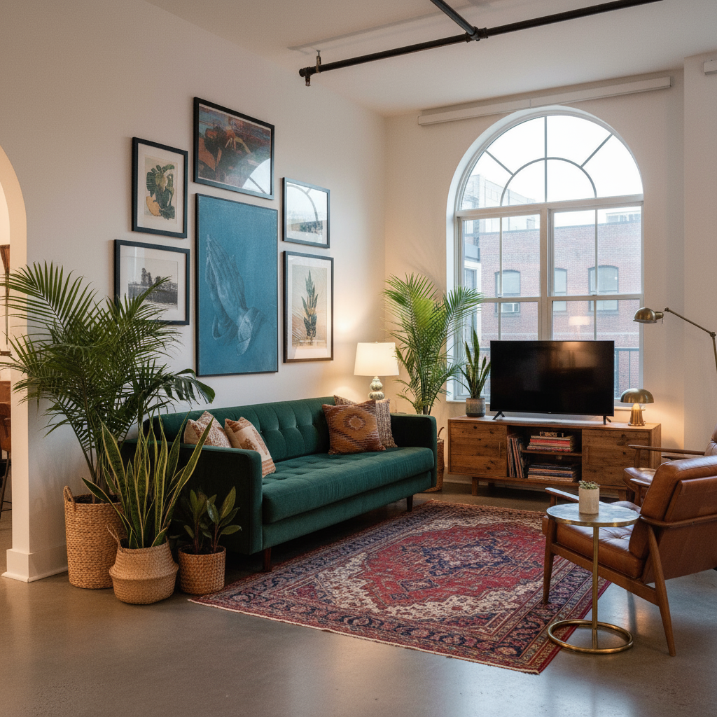 Eclectic loft with spiritual painting