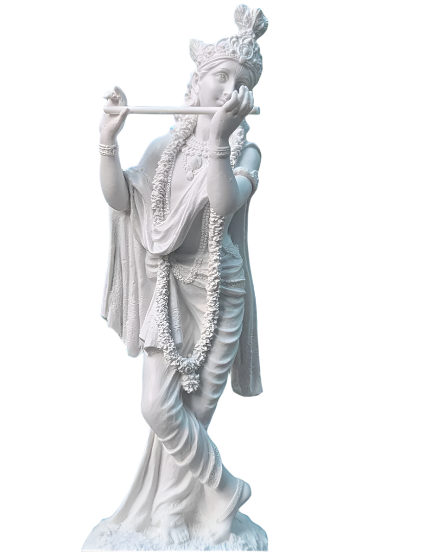 All White Lord Krishna Resin Statue